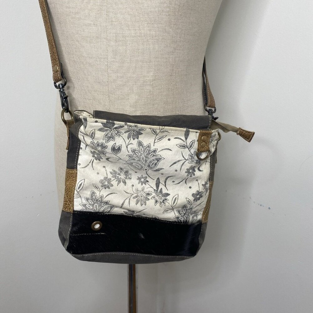 Myra Bag Purse Bag Tote Crossbody Grey Handbag Zipper Canvas Fabric Faux Fur